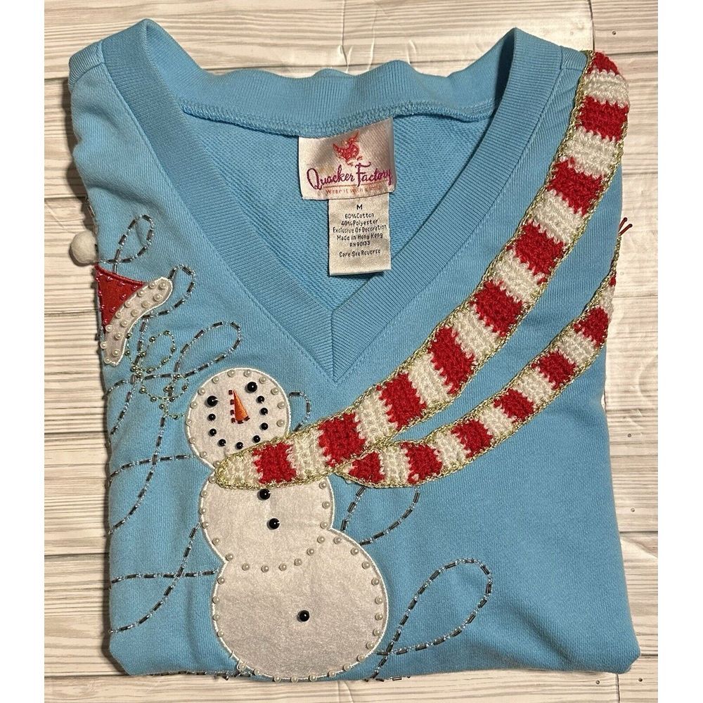 Quacker Factory Snowman Beaded Sweatshirt Sweater Size Medium Holiday Christmas